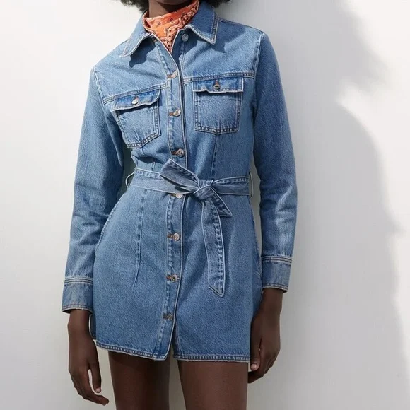 belted denim dress zara Zara belted denim dress